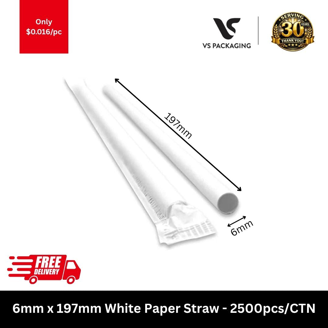 White individually wrapped paper straws 6mm x 197mm hygienic disposable drinking straws bulk 2500pcs carton