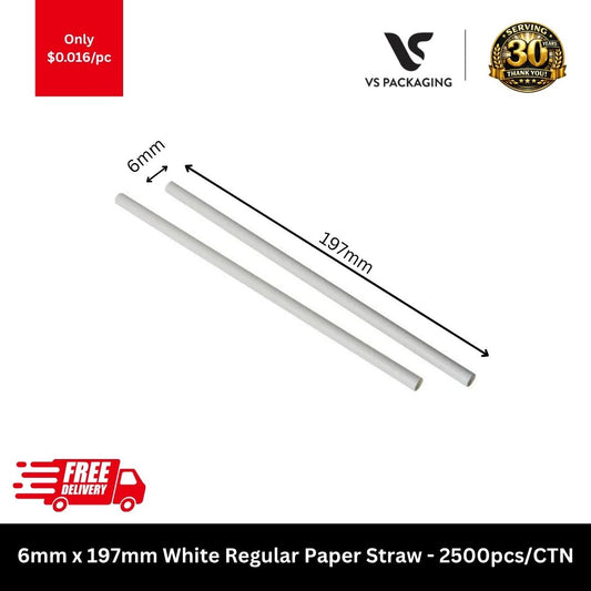 White regular paper straws 6mm x 197mm disposable eco-friendly drinking straws bulk 2500pcs carton
