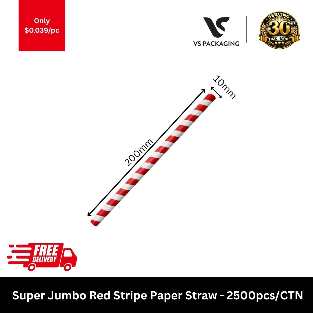 super jumbo red stripe paper straws 10mm x 200mm bulk carton 2500pcs for smoothies bubble tea