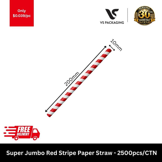 super jumbo red stripe paper straws 10mm x 200mm bulk carton 2500pcs for smoothies bubble tea