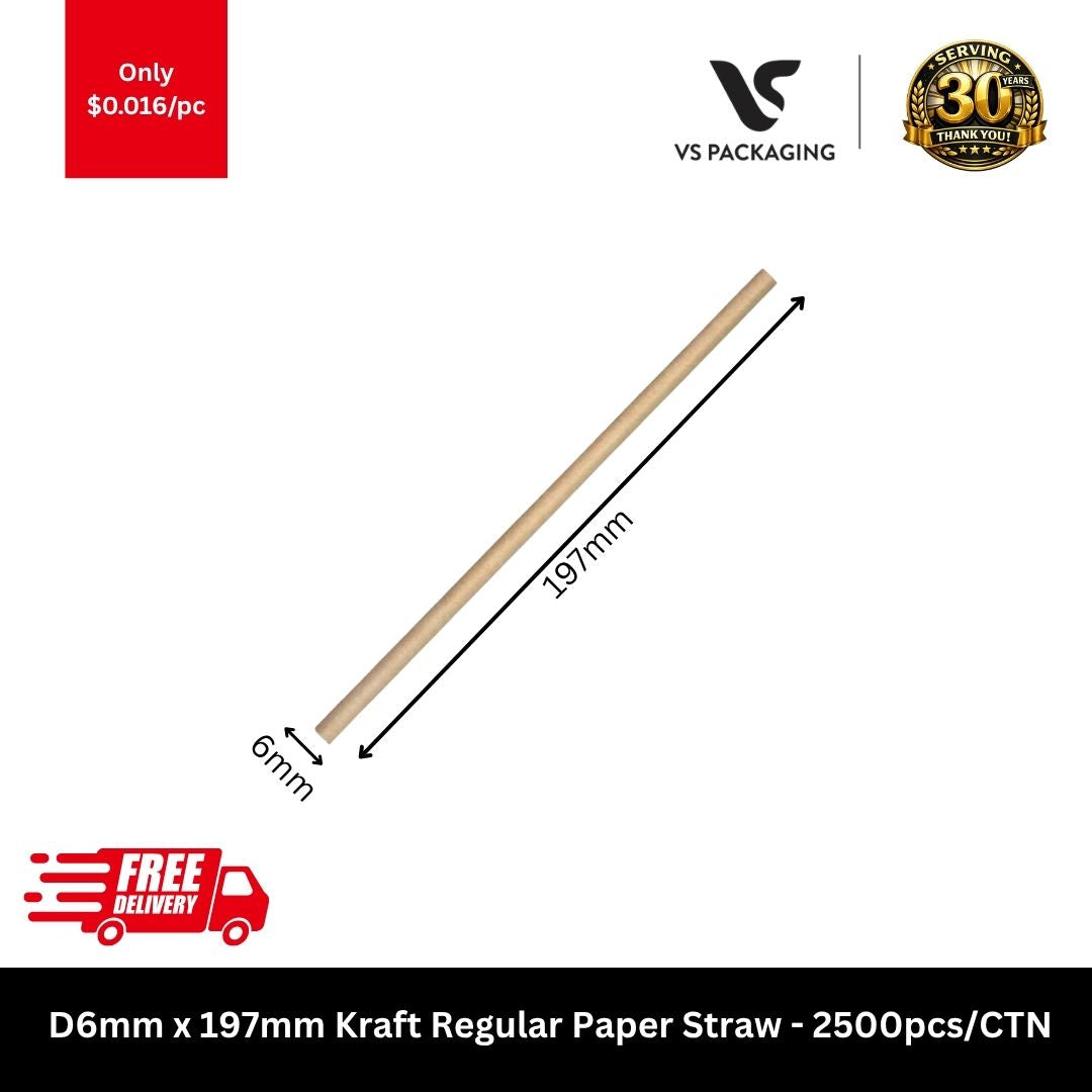 Kraft regular paper straws 6mm x 197mm disposable eco-friendly drinking straws bulk 2500pcs carton
