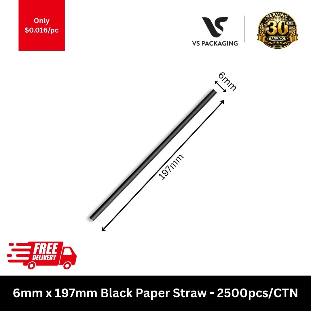 Black paper straws Individually Wrapped 6mm x 197mm disposable eco-friendly drinking straws bulk 2500pcs carton