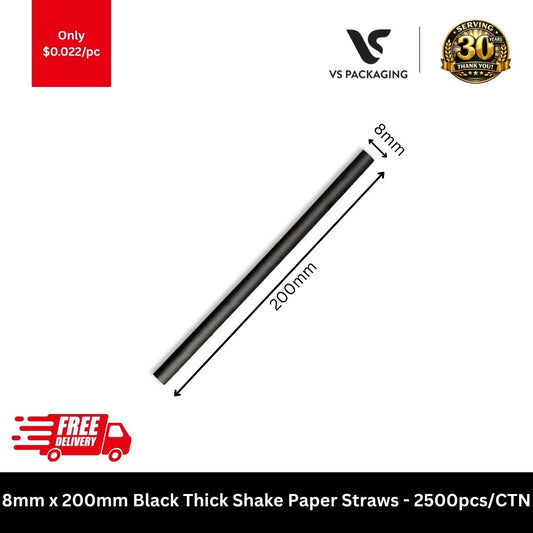 Black thick shake paper straws 8mm x 200mm eco-friendly wide disposable straws bulk 2500pcs carton