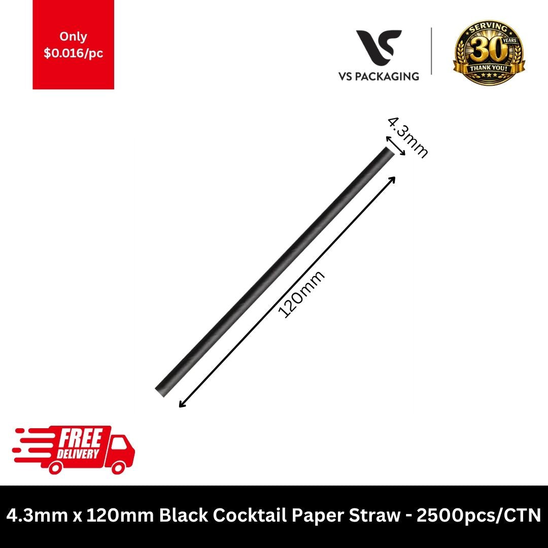 Black cocktail paper straws 4.3mm x 120mm disposable eco-friendly bar straws bulk 2500pcs carton