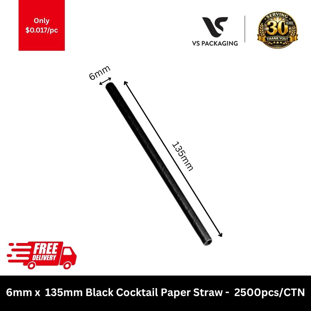Black cocktail paper straws 6mm x 135mm disposable eco-friendly bar straws bulk 2500pcs carton