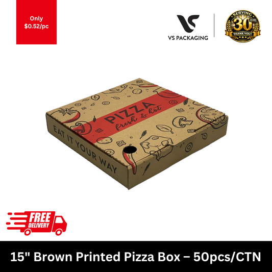 15 inch brown printed pizza box large takeaway cardboard pizza packaging box 50pcs carton Australia