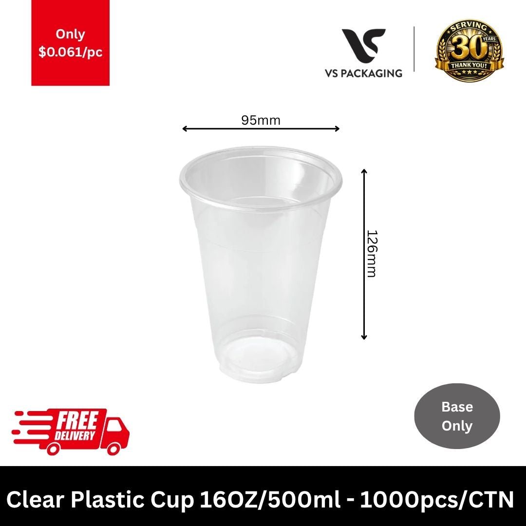 Clear 16oz 500ml plastic cup D95mm PP sealing cup for bubble tea smoothies takeaway 1000pcs carton