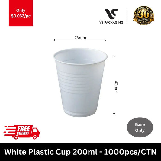 White 200ml plastic cups disposable drink cups for office events takeaway Australia