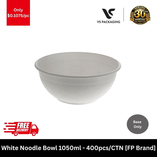 White 1050ml noodle bowl large takeaway soup ramen pho bulk packaging