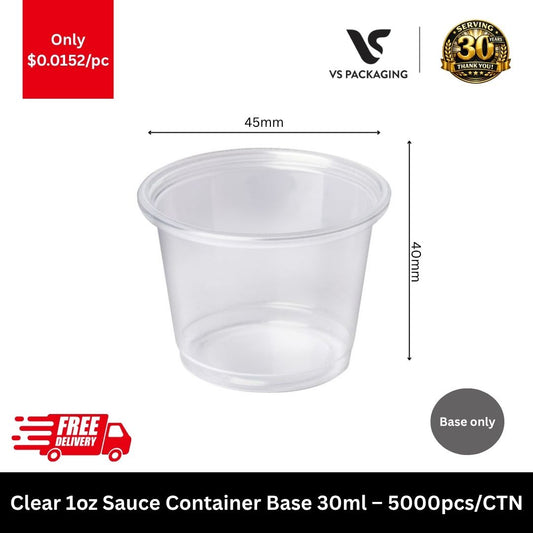 Clear 1oz 30ml plastic sauce container base bulk 5000pcs portion cups takeaway food packaging lid sold separately