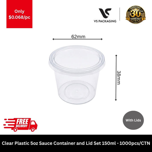 Clear 5oz 150ml sauce containers with lids set bulk 1000pcs takeaway portion cups packaging