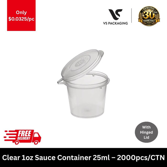 Clear 1oz 25ml plastic sauce container with hinged lid bulk 2000pcs portion cups for takeaway condiments