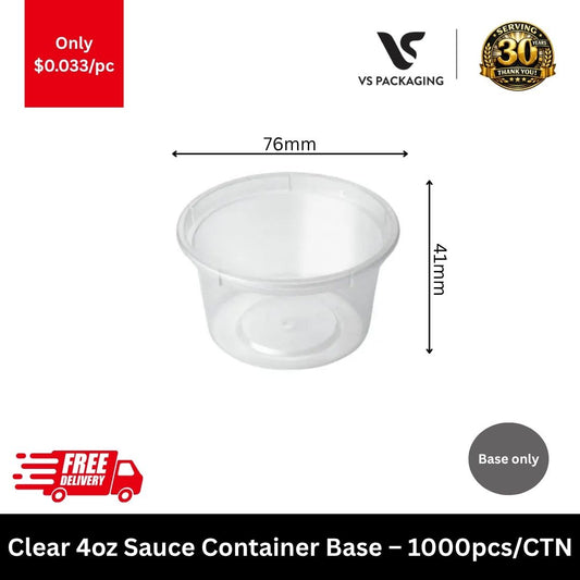 Clear 4oz 120ml plastic sauce container base bulk portion cups for takeaway food packaging lid sold separately