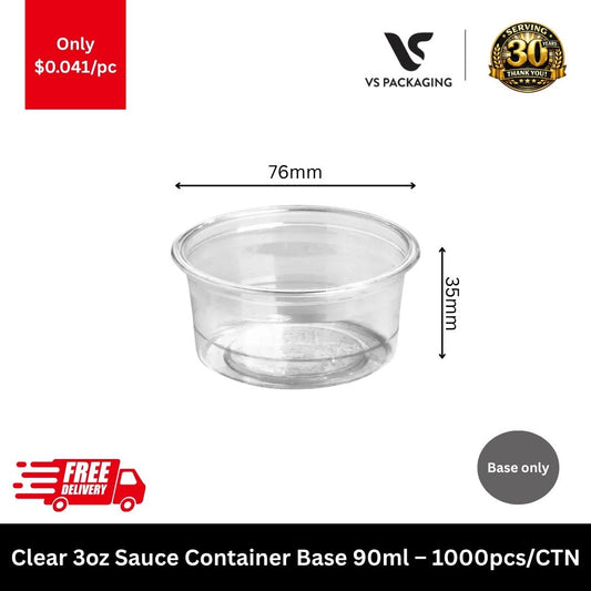 Clear 3oz 90ml plastic sauce container base bulk portion cups for takeaway food packaging lid sold separately