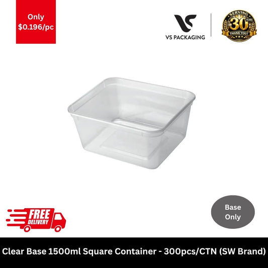 Clear 1500ml square takeaway container base microwave safe large food container Australia