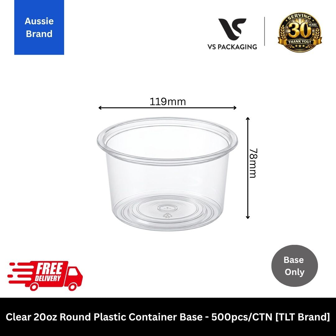 Clear 20oz round plastic container base 590ml microwave safe takeaway food container Australia
