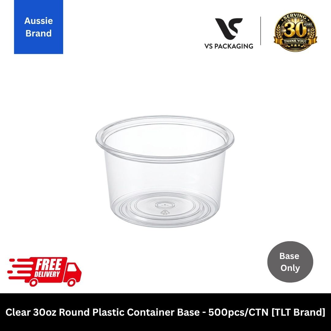 Clear 30oz round plastic container base microwave safe takeaway container Australia bulk