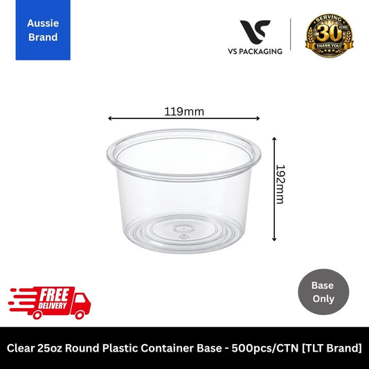 Clear 25oz round plastic container base microwave safe takeaway food container Australia bulk