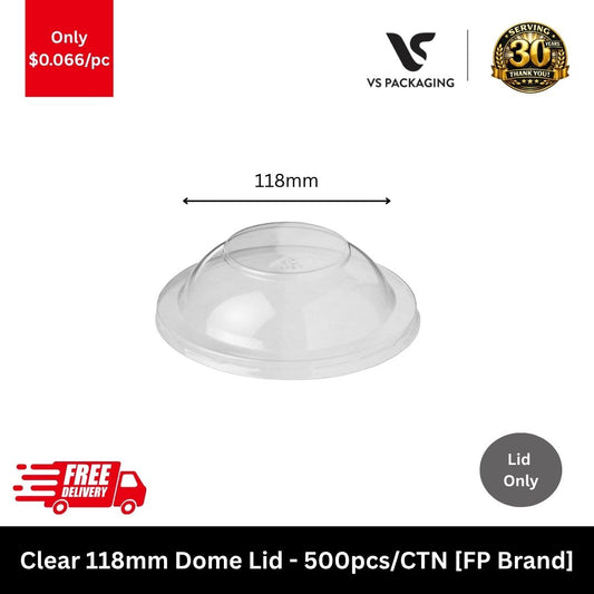 Clear 118mm dome lid for round takeaway containers food packaging Australia