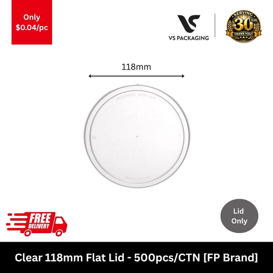 Clear 118mm flat lid for round takeaway containers food packaging Australia