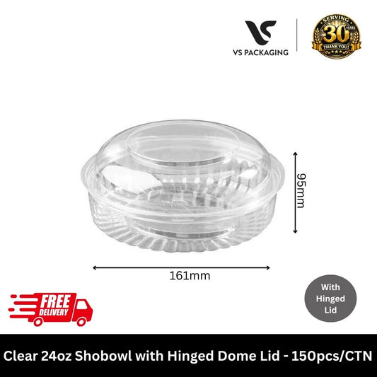 Clear 24oz PET shobowl with dome lid takeaway container for salad meal prep food packaging