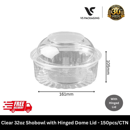 Clear 32oz PET shobowl with dome lid large takeaway container for salad meal prep food packaging