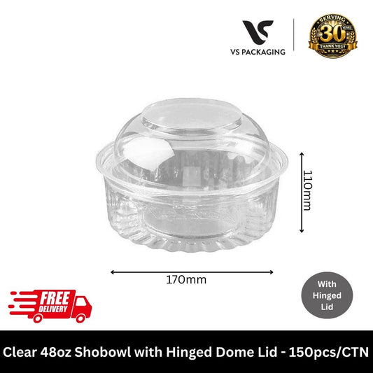 Clear 48oz PET shobowl with dome lid extra large takeaway container for salad meal prep food packaging