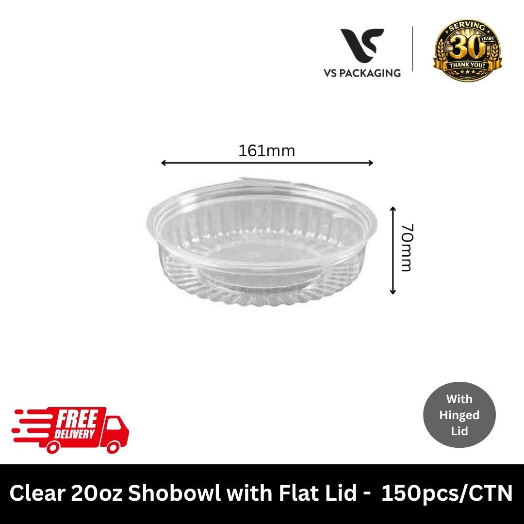 Clear 20oz PET shobowl with flat lid takeaway container for salad meal prep food packaging