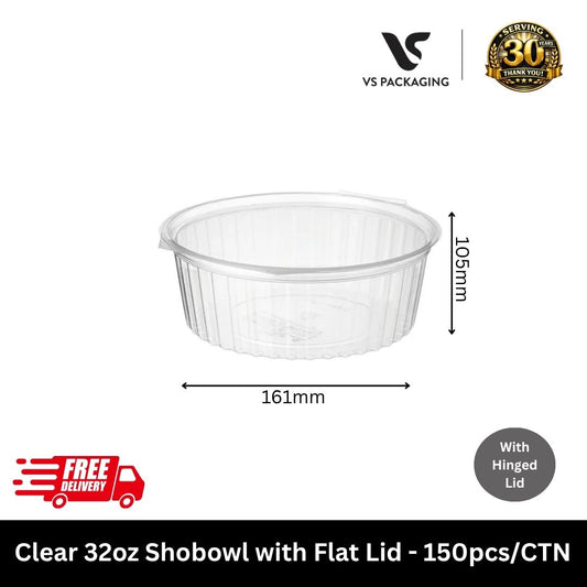 Clear 32oz PET shobowl with flat lid large takeaway container for salad meal prep food packaging