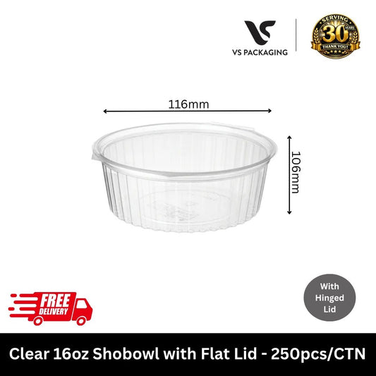 Clear 16oz PET shobowl with flat lid takeaway container for salad dessert food packaging