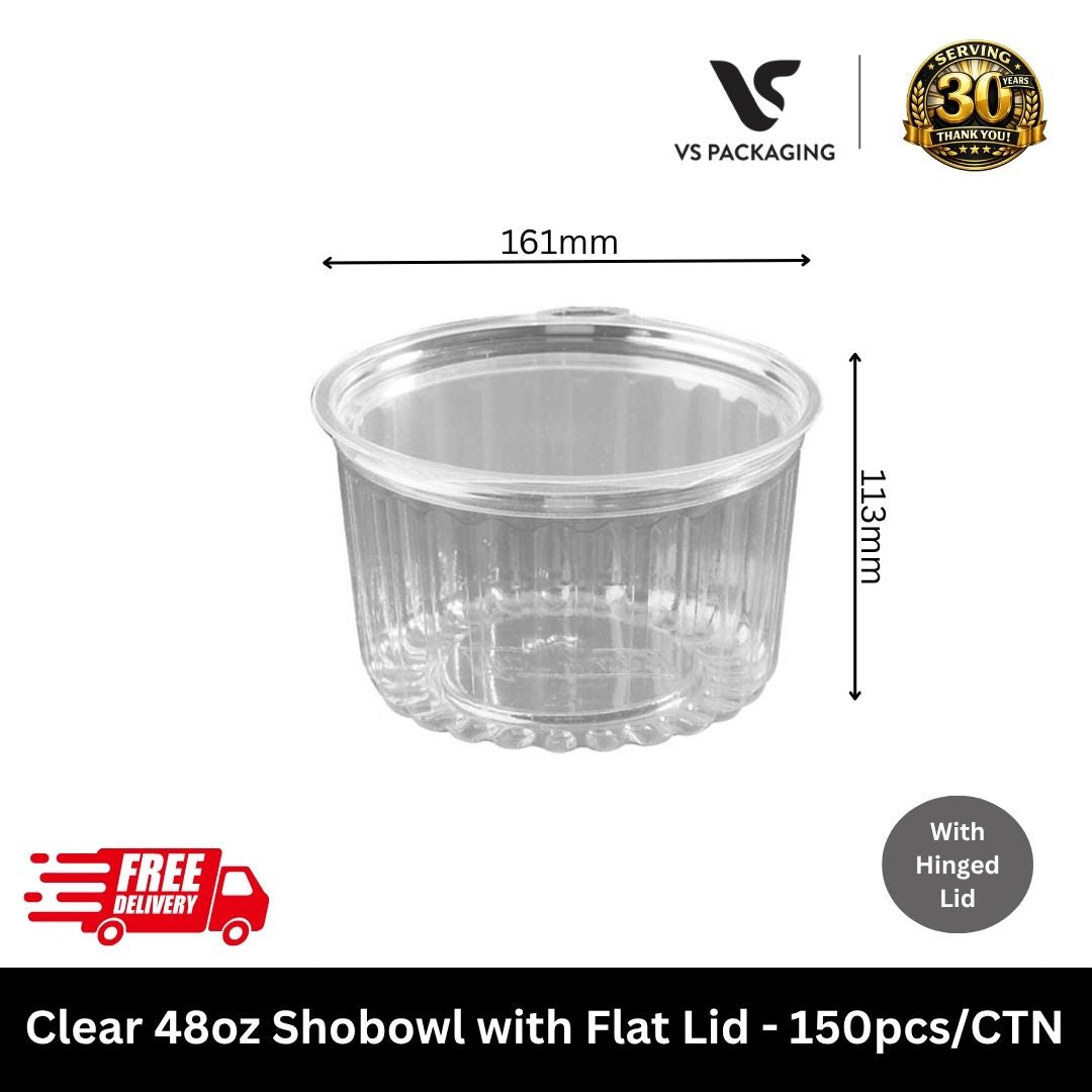 Clear 48oz PET shobowl with flat lid large takeaway container for salad meal prep food packaging