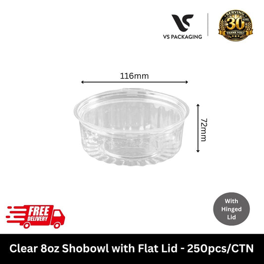 Clear 8oz PET shobowl with flat lid small takeaway container for dessert salad food packaging