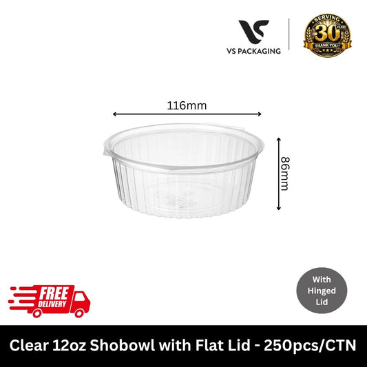 Clear 12oz PET shobowl with flat lid takeaway container for salad dessert food packaging