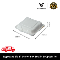 Sugarcane Bio 8” Dinner Box Small PFAS Free - 200pcs/CTN VS Packaging