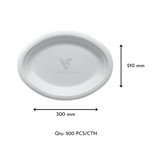 9x11" Sugarcane Oval Plates – Compostable – Large Bioplate – VS Packaging
