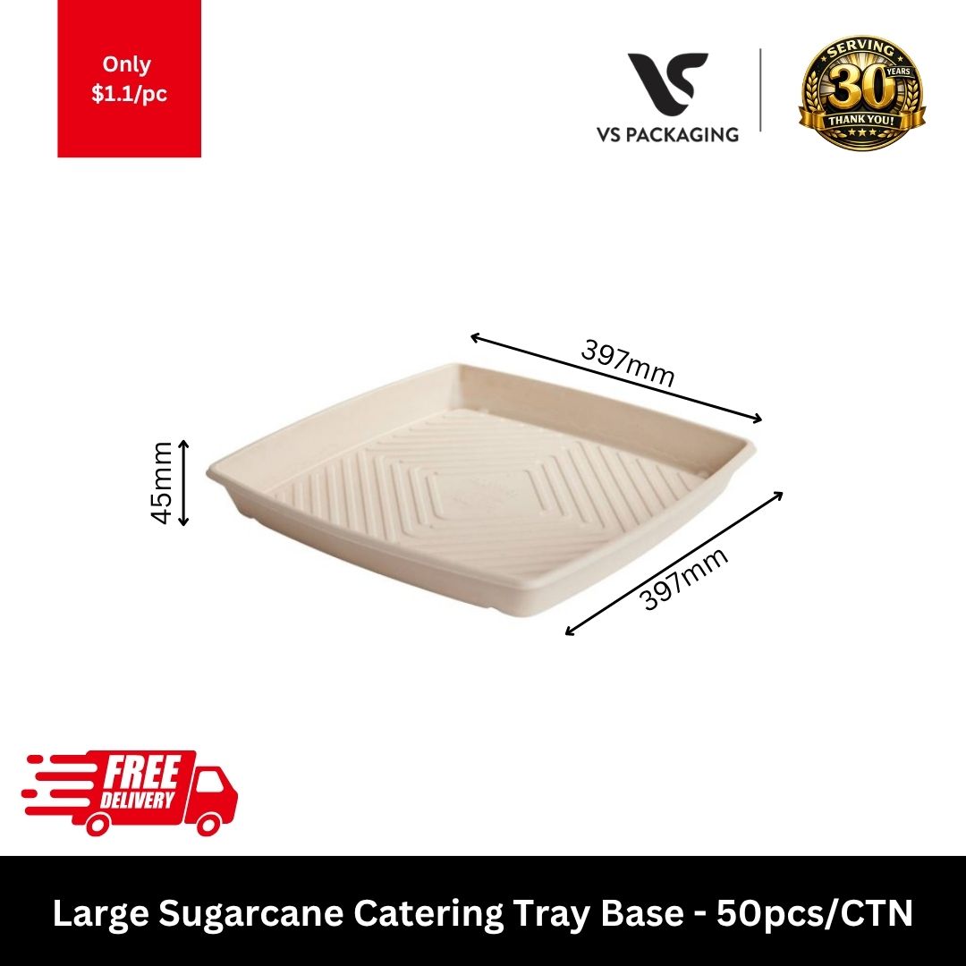 Large square sugarcane catering tray eco-friendly bagasse platter for catering takeaway and food presentation