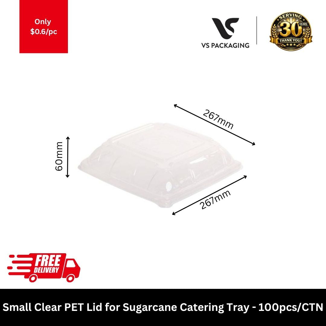 Small clear PET lid for sugarcane catering tray 267x267x60mm catering platter takeaway food packaging lid