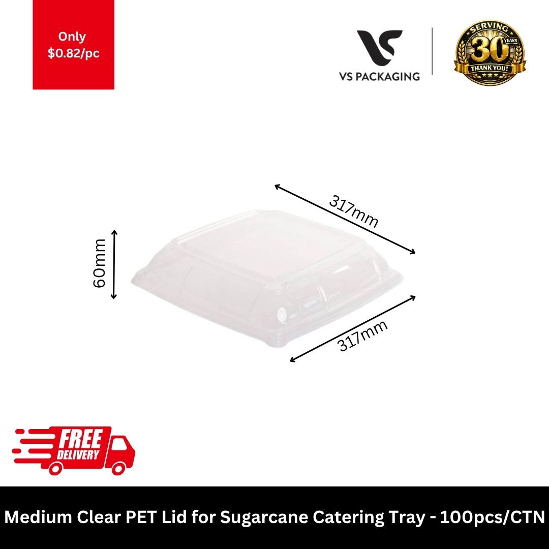 Medium clear PET lid for sugarcane catering tray 317x317x60mm catering platter takeaway food packaging lid