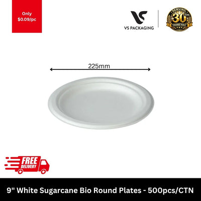 Sugarcane 9 inch round compostable plate PFAS free disposable bagasse plate for cafes restaurants catering Australia