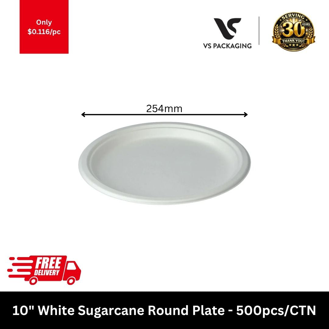 White sugarcane 10 inch round compostable plates eco friendly disposable plates bulk 500pcs