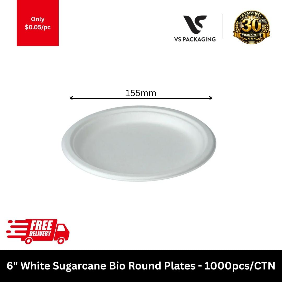 White sugarcane 6 inch round compostable plates eco friendly disposable plates bulk 1000pcs