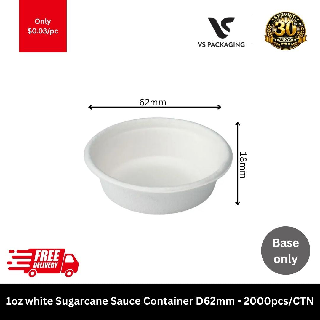 1oz white sugarcane sauce container base compostable portion cup 30ml D62mm eco friendly takeaway sauce cup