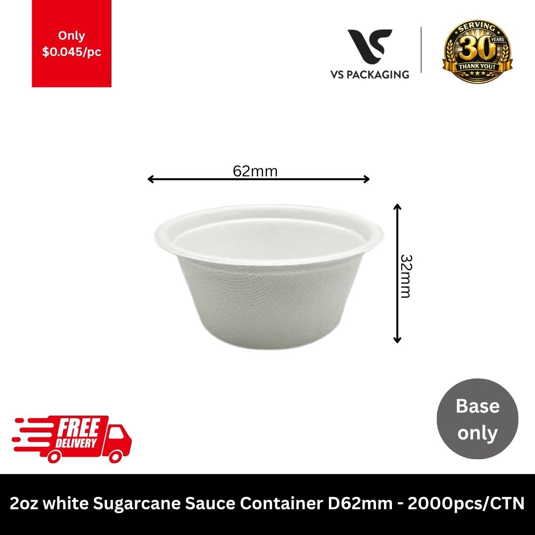 White sugarcane 2oz sauce container compostable bagasse portion cup for takeaway restaurants catering Australia