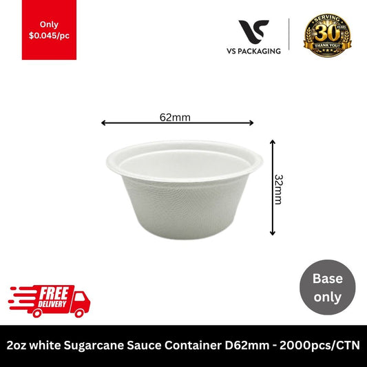 White sugarcane 2oz sauce container compostable bagasse portion cup for takeaway restaurants catering Australia