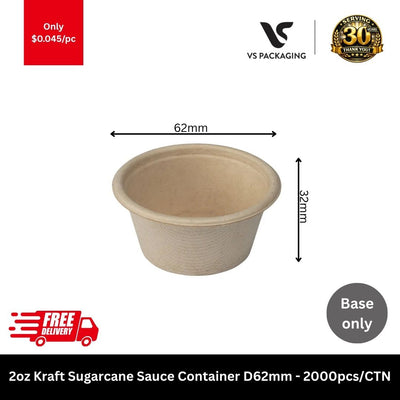 Kraft sugarcane 2oz sauce container compostable bagasse portion cup eco takeaway packaging Australia