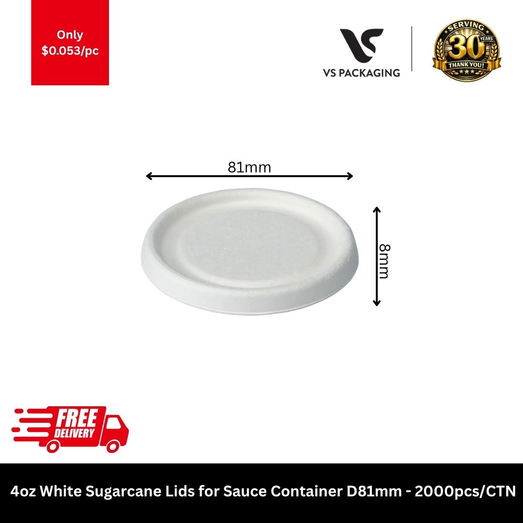 4oz white sugarcane lid D81mm biodegradable sauce container lid eco friendly takeaway condiment lid