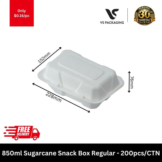 850ml sugarcane snack box compostable takeaway food container hinged lid eco friendly Australia