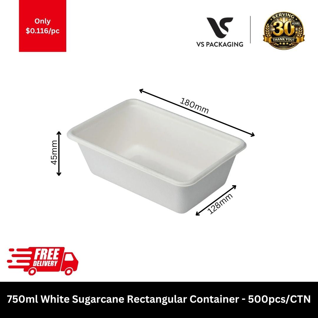 750ml sugarcane rectangular container compostable takeaway food container eco friendly Australia
