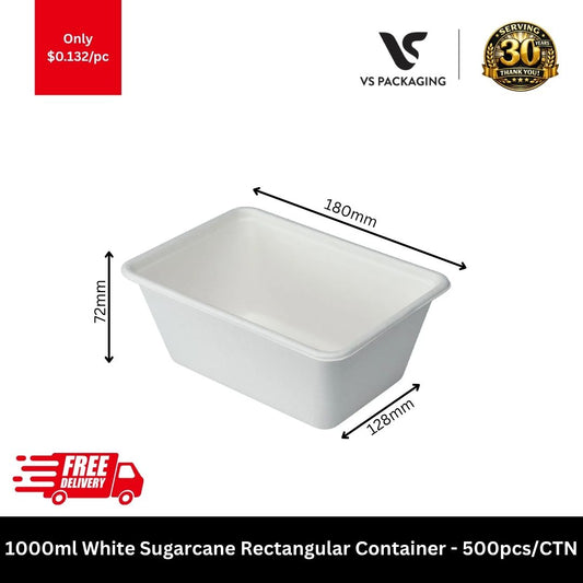 1000ml sugarcane rectangular container compostable takeaway food container large eco friendly Australia