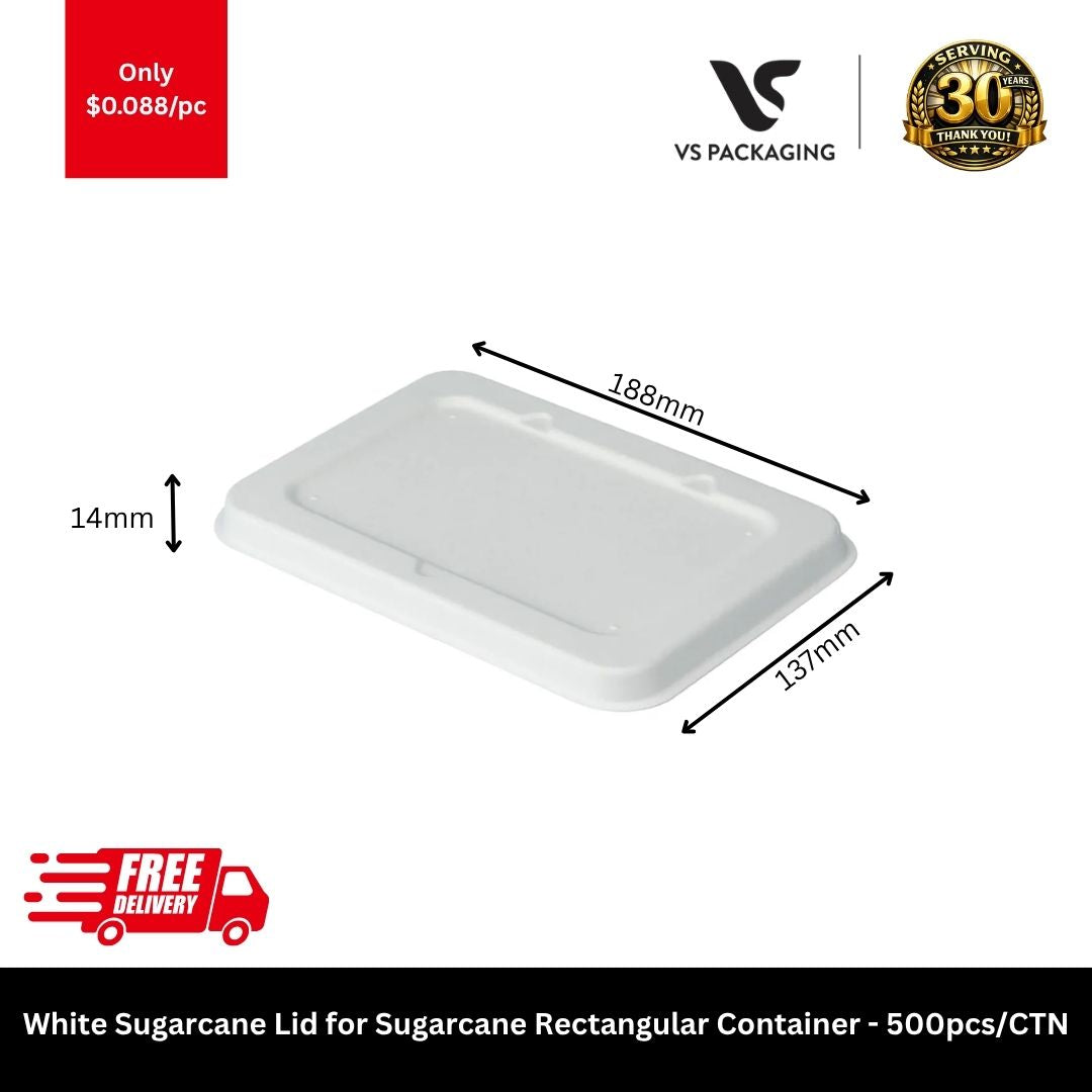 white sugarcane lids for rectangular takeaway containers compostable eco friendly lids Australia
